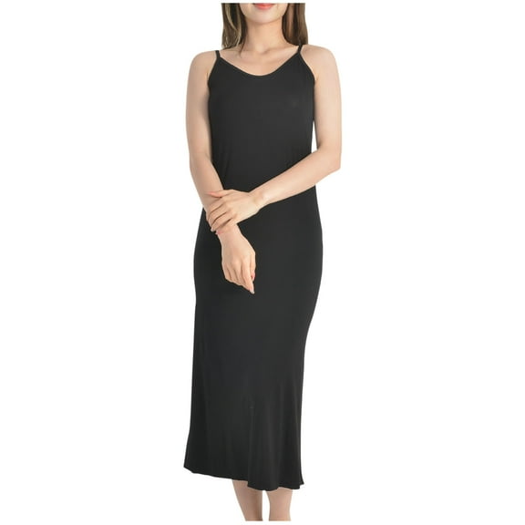Sleeveless Nightgowns for Women Spaghetti Strap Sleepwear Sexy Sleep Dress Chemise Pajama Dress Black M