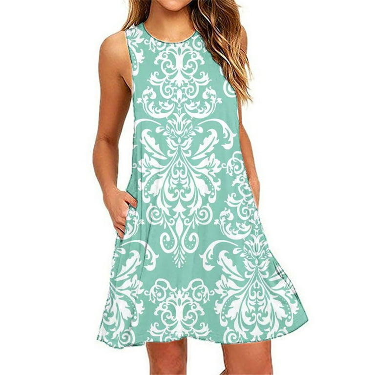 Sleeveless O Neck Tank Dress for Women Vintage Printed Short Dresses with Pockets Loose Fit Comfy Casual Mini Dress Walmart