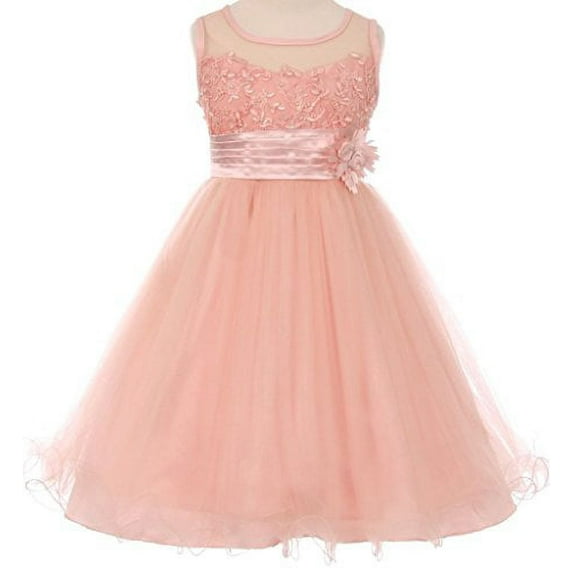 Sleeveless Pearl Coiled Mesh Ribbon Sash Easter Summer Flower Girls Dresses Big Girl Blush 12 CC 5015