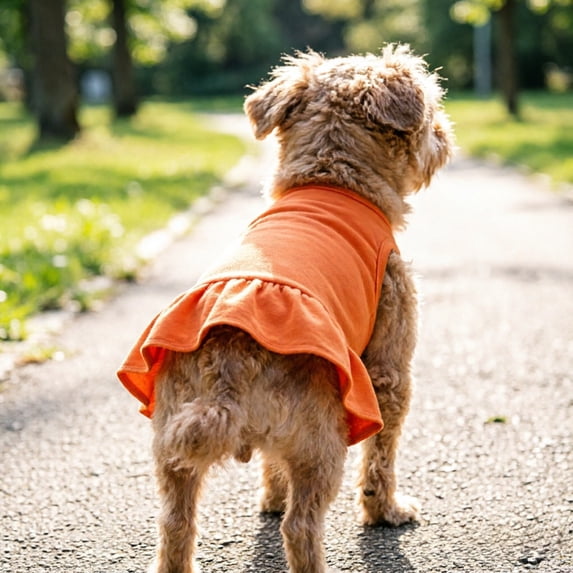 Sleeveless Pet Dress Summer Breathable Lightweight Cat Dog Apparel for Outdoor Walking,Orange-30cm