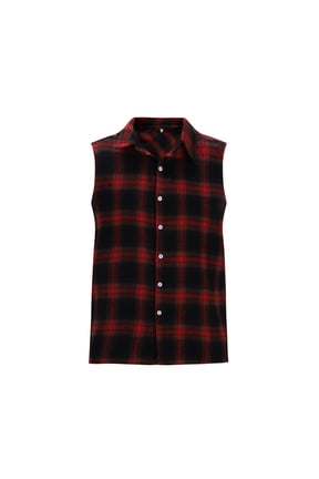 Sleeveless Plaid Front Shirt for Men,Cowboy Button Down Shirts Big and Tall Size M-3XL Red