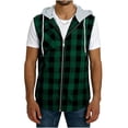 thumbnail image 1 of Sleeveless Plaid Vest Hoodies for Men Casual Patchwork Zipper Shirt Blouse Summer Beach Tops with Pocket, 1 of 4