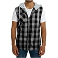 thumbnail image 1 of Sleeveless Plaid Vest Hoodies for Men Casual Patchwork Zipper Shirt Blouse Summer Beach Tops with Pocket, 1 of 4