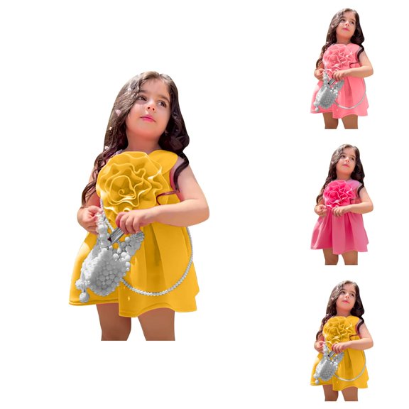 Sleeveless Pleated Floral Dress for Girls – European Print Summer Gown Ages 2-10, Vacation & Daily Wear, Bright Pair Alongside Pink Dress for Girls Looks