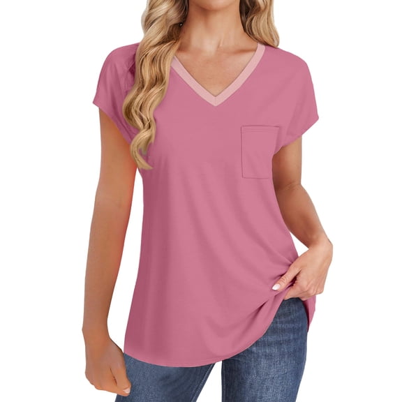 Sleeveless Pocket Tank - Women's Summer V-Neck Casual Tee, Loose Fitting Basic Layering Top | Baberdicy | Womens Summer V Neck Tops Sleeveless T Shirt Casual Loose Fitting (Pink | S)