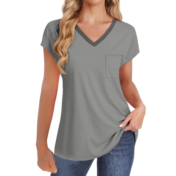 Sleeveless Pocket Tank - Women's Summer V-Neck Casual Tee, Loose Fitting Basic Layering Top | Baberdicy | Womens Summer V Neck Tops Sleeveless T Shirt Casual Loose Fitting (Grey | L)