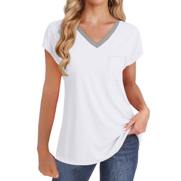 Sleeveless Pocket Tank - Women's Summer V-Neck Casual Tee, Loose Fitting Basic Layering Top | Baberdicy | Womens Summer V Neck Tops Sleeveless T Shirt Casual Loose Fitting (White | L)