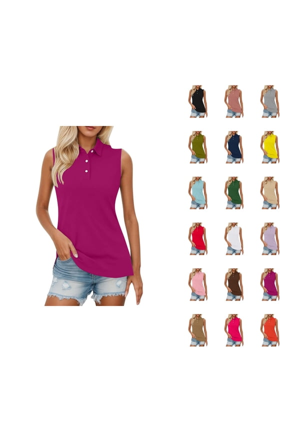 Sleeveless Polo Shirts for Women Summer Casual Collared Basic Plain Tank Tops Dressy Casual T Shirt Blouse
