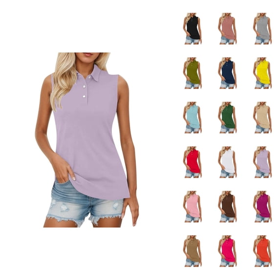 Sleeveless Polo Shirts for Women Summer Casual Collared Basic Plain Tank Tops Dressy Casual T Shirt Blouse