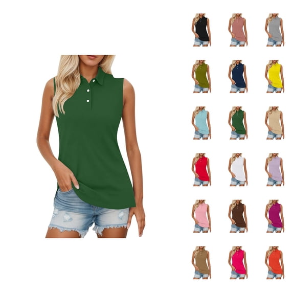 Sleeveless Polo Shirts for Women Summer Casual Collared Basic Plain Tank Tops Dressy Casual T Shirt Blouse
