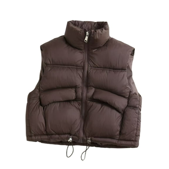 Sleeveless Puffer Vest with Stand Collar Full Zip Closure Drawstring Hem Lightweight Quilted Outerwear for Men Women