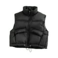 thumbnail image 1 of Sleeveless Puffer Vest with Stand Collar Full Zip Closure Drawstring Hem Lightweight Quilted Outerwear for Men Women, 1 of 3
