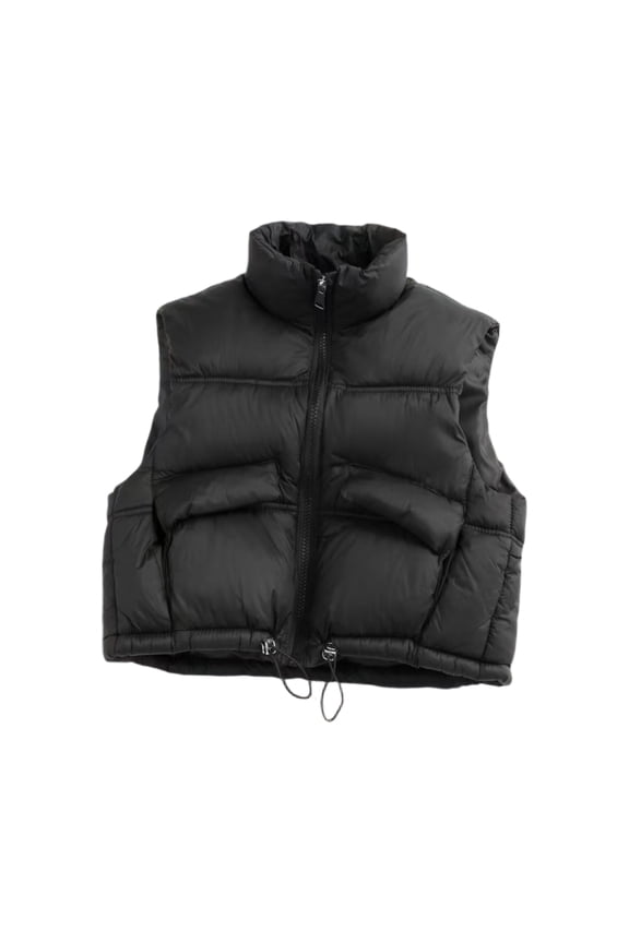 Sleeveless Puffer Vest with Stand Collar Full Zip Closure Drawstring Hem Lightweight Quilted Outerwear for Men Women