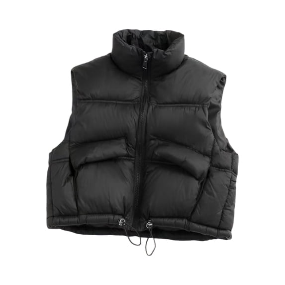Sleeveless Puffer Vest with Stand Collar Full Zip Closure Drawstring Hem Lightweight Quilted Outerwear for Men Women