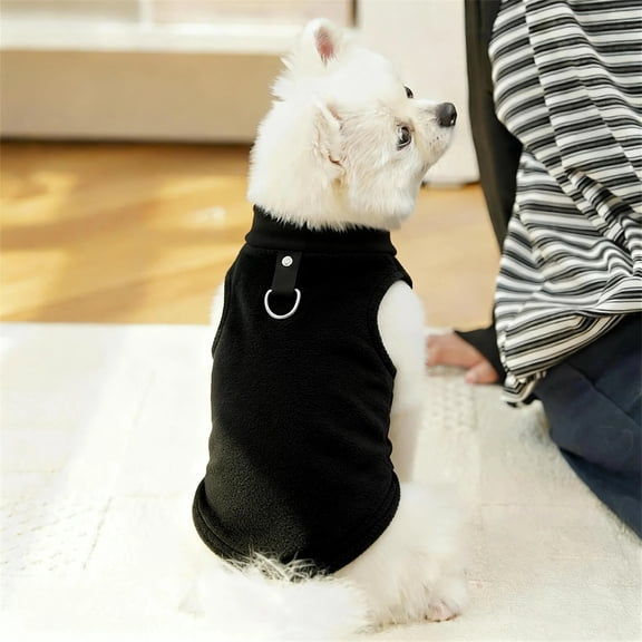 Sleeveless Pullover Fleece Vest for Small Dogs: Cozy Polyester Dog Jacket, Tank Top Sweater with Leash Ring and Armholes ¨C Soft, Warm, and Easy-to-Wear Design for Everyday Comfort