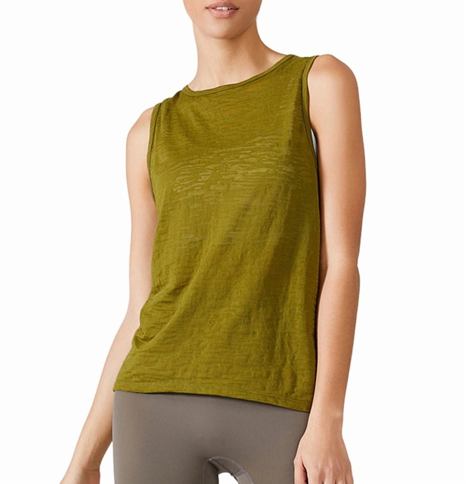 Sleeveless Quick-Drying Vest for Women, Sports Cover-Up, Running,Loose Large Size Yoga Clothes Green XL