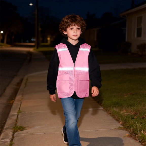 Sleeveless Reflective Vest for Kids with Zipper and Pockets for Outdoor Activities and Field Trips