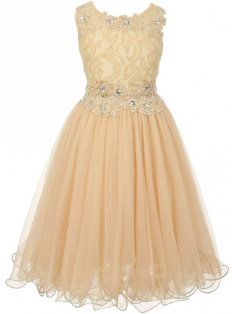 slim fit dress slacks Gold Princess Flower Girl Dress with Headband 9-12 Months / Champagne main image 1