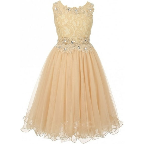 Sleeveless Rhinestones Lace Pageant Easter Graduation Big Flower Girl Dress (50K10D) Champagne 18