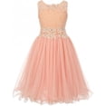 thumbnail image 1 of Sleeveless Rhinestones Lace Pageant Easter Graduation Junior Flower Girl Dress (50K10D) Peach 20, 1 of 4