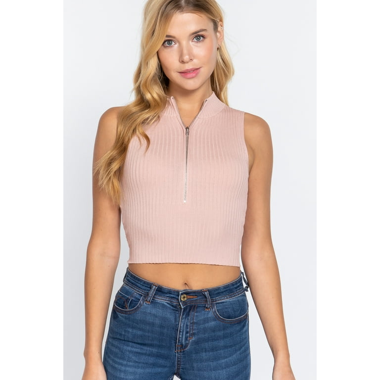 Sleeveless Rib Sweater Top W/zipper - Walmart.com
