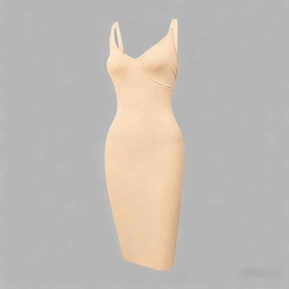 Sleeveless Round Neck Solid Color One Piece Shapewear for Women Waist Cincher Comfy Tummy Control Slimming Fashion Everyday Wear Shaping Bodysuit Beige XL