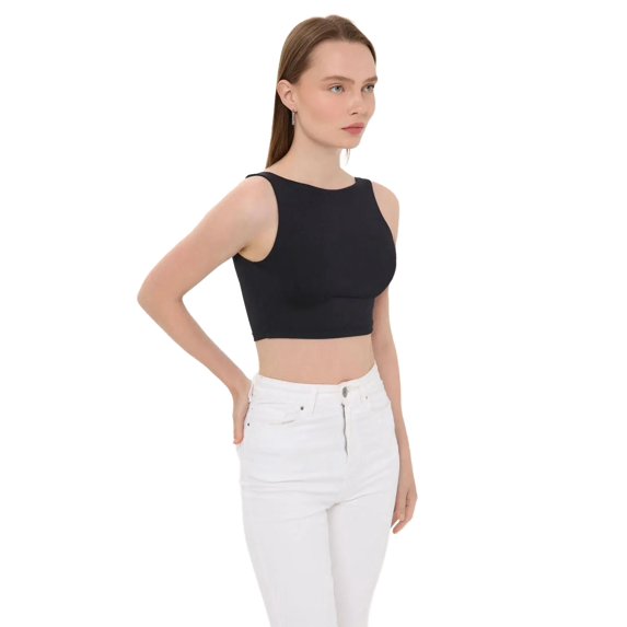 Sleeveless Round Neck Top with Back Detail