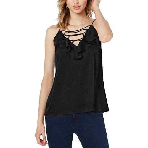 Sleeveless Ruffle-Trim Top Deep Black XL