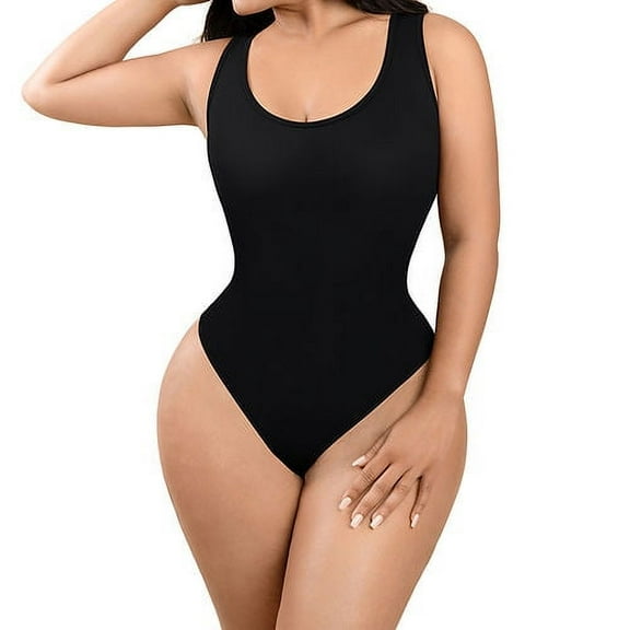 Sleeveless Seamless Sculpting Thong Bodysuit for Women Tummy Control Shapewear body suit plus size sculpting shaper thong (Black, XL)