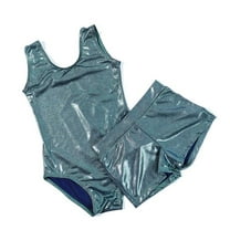 Sleeveless Shiny Girls Gymnastic Dance Trainingwear Tank Leotard With Short Suit