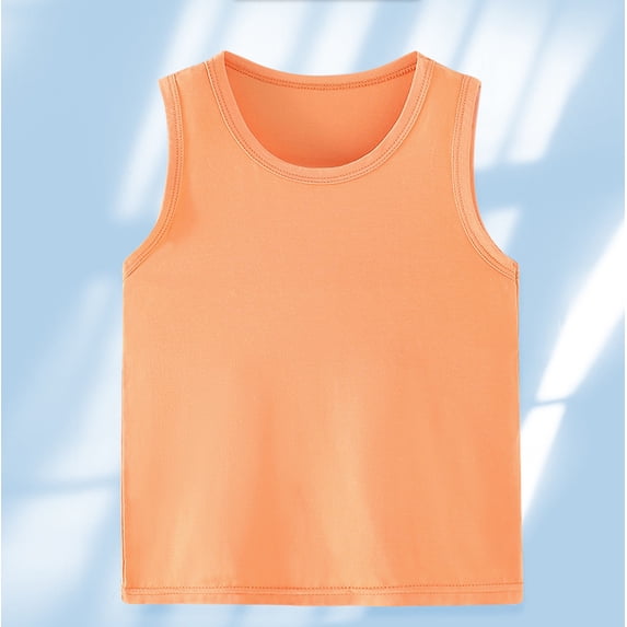 Sleeveless Shirts For Kids Solid Graphic T-Shirt Round Neck Crop Top For Girls And Boy Tank Top Tee Orange 5-6 Years