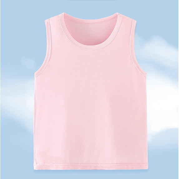 Sleeveless Shirts For Kids Solid Graphic T-Shirt Round Neck Crop Top For Girls And Boy Tank Top Tee Pink 3-4 Years