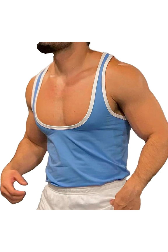 Sleeveless Shirts For Men Qiggri Men's Spring And Summer Slim Slim Fitness Top Solid Color Singlet Athletic Tank Top