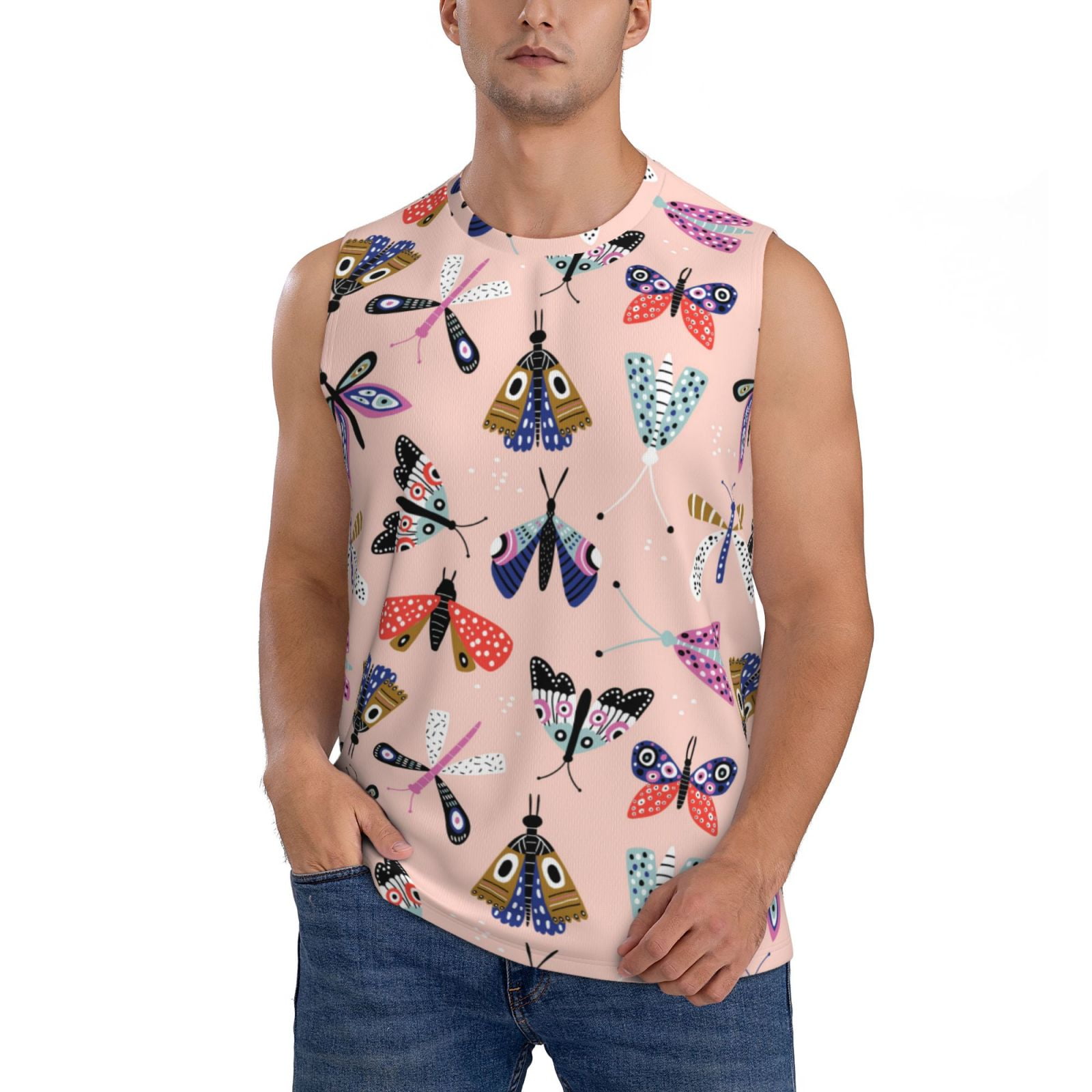 Sleeveless Shirts for Men - Colorful Moth Graphic Tank Tops Men ...