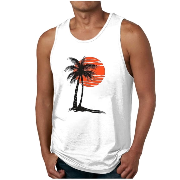 Sleeveless Shirts for Men,New Men's Gradient 3D Print Tank Top Casual Sports Sleeveless Round Neck T-Shirt Tank Top/Shirt Blouses,White Xl