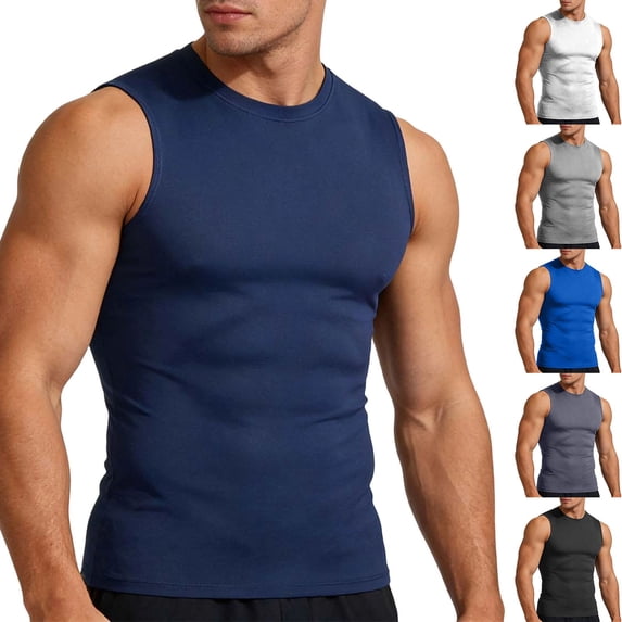 Sleeveless Shirts for Men Plus Size Solid Color Crew Neck Tank Tops Summer Elastic Fast-Drying Sports Breathable Running Training T-shirt
