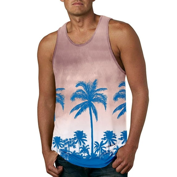 Sleeveless Shirts for Men Spring Casual Beach Round Necklineline Printed Daily Loose Fit Breathable Refreshing Undershirts Sizes XL