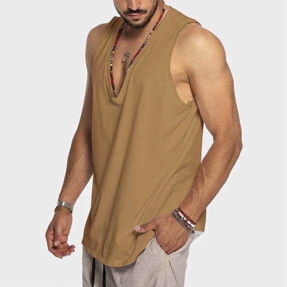 Sleeveless Shirts for Men V Neck Tank Tops Men Casual Solid Color Breathable Pullover Basic Breathable Going-Out Work Undershirts Tanks