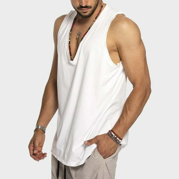 Sleeveless Shirts for Men V Neck Tank Tops Men Casual Solid Color Breathable Pullover Basic Breathable Going-Out Work Undershirts Tanks