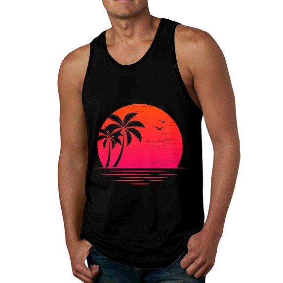 Sleeveless Shirts for Men Vacation Beach Hawaii Digital Printed Vest Daily Loose Fit Breathable Refreshing Muscle Shirts Sizes 2XL