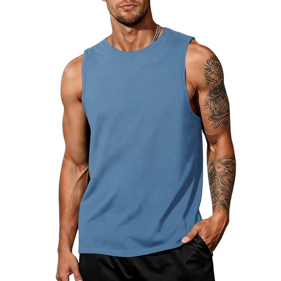 Sleeveless Shirts for Men Workout Tank Top Cotton Gym Muscle Shirt Moisture Wicking Athletic Summer Sleeveless Top Blue 3XL