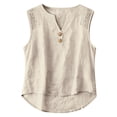 thumbnail image 1 of Sleeveless Shirts for Women Floral Eyelet V Neck Linen Tank Top Boho Button Up Peasant Tops Beige M, 1 of 5