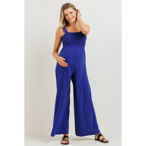Sleeveless Smocked Maternity Jumpsuit