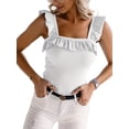 thumbnail image 1 of Sleeveless Solid Color Square Neck Ruffle Tank Tops Knitted Camisole, 1 of 4