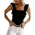 thumbnail image 1 of Sleeveless Solid Color Square Neck Ruffle Tank Tops Knitted Camisole, 1 of 6