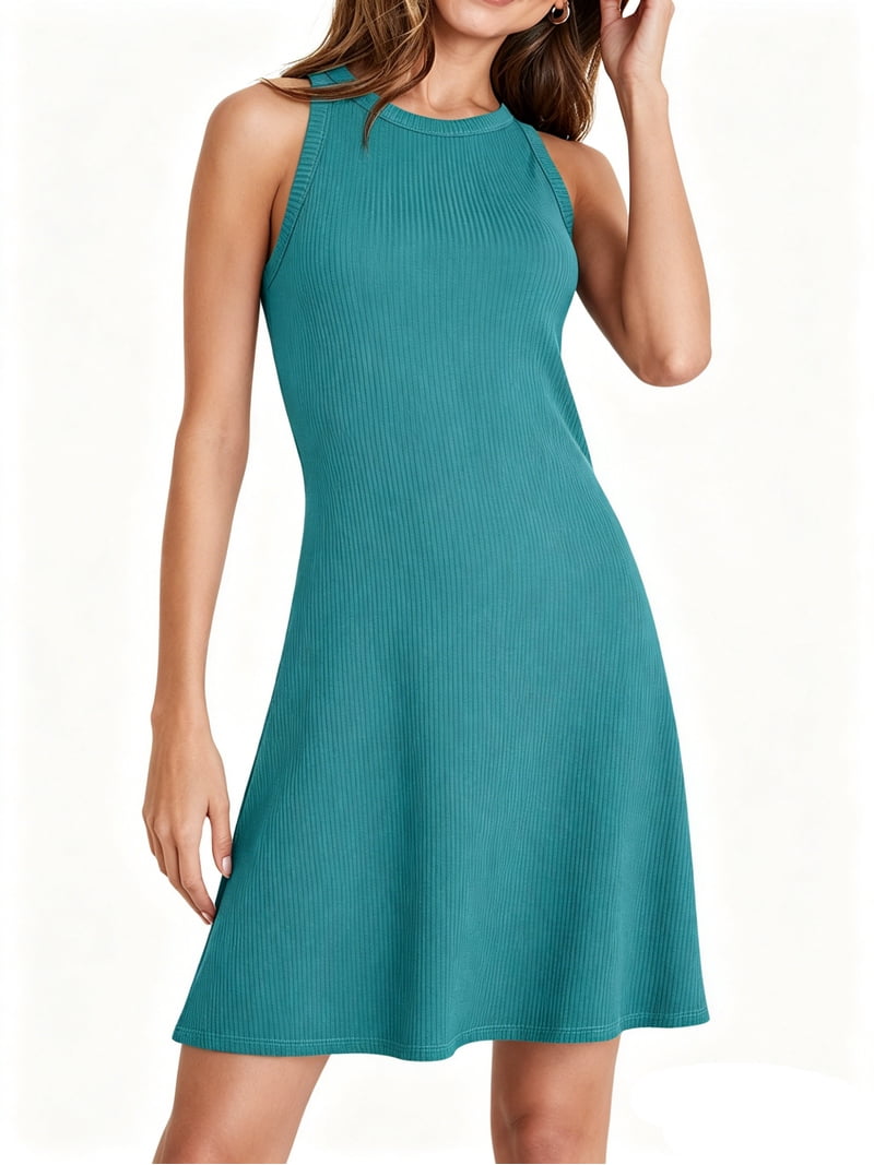 knit tank mini dress Quince Women's Square Neck Ribbed Knit Mini Dress, Curve-Hugging Fit, Size XL, Grey, Made from Recycled Nylon/Polyester/Spandex