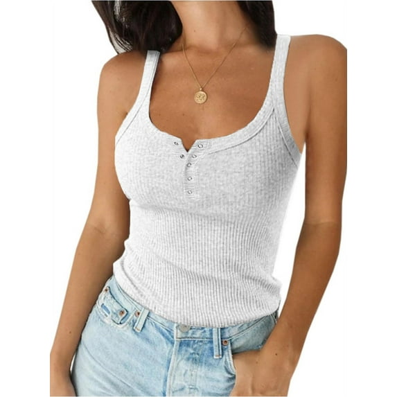 Sleeveless Solid Color Women Slim Button Tank Camisole