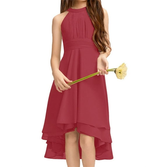 Sleeveless Solid Girls Flowy Dresses Kids Children Ruffle A-Line Dress