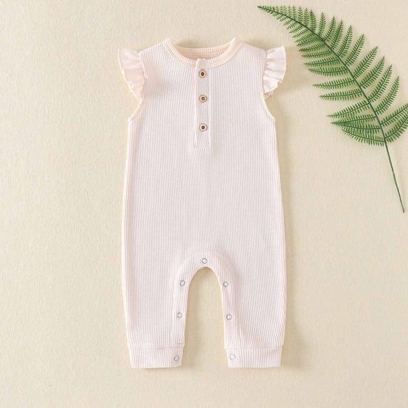 Sleeveless Solid Romper for Toddler Baby Girl Boy Cotton Fly Sleeve Jumpsuit