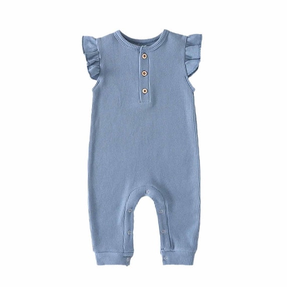 Sleeveless Solid Romper for Toddler Baby Girl Boy Cotton Fly Sleeve Jumpsuit